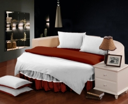 Комплект постельного белья с цельной простынью - подзором на Круглую кровать Белый + Винный