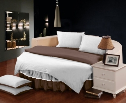 Комплект постельного белья с цельной простынью - подзором на Круглую кровать Белый + Порох