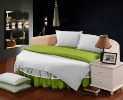 Комплект постельного белья с цельной простынью - подзором на Круглую кровать Белый + Салатовый