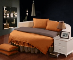 Комплект постельного белья с цельной простынью - подзором на Круглую кровать Медовый + Порох
