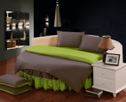 Комплект постельного белья с цельной простынью - подзором на Круглую кровать Порох + Салатовый