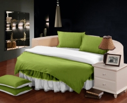 Комплект постельного белья с цельной простынью - подзором на Круглую кровать Салатовый + Белый
