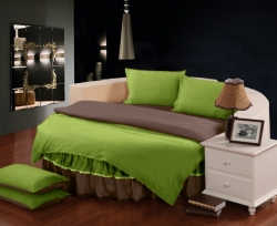 Комплект постельного белья с цельной простынью - подзором на Круглую кровать Салатовый +  Порох