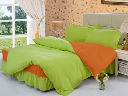 Комплект постельного белья с цельной простынью - подзором Салатовый + Медовый